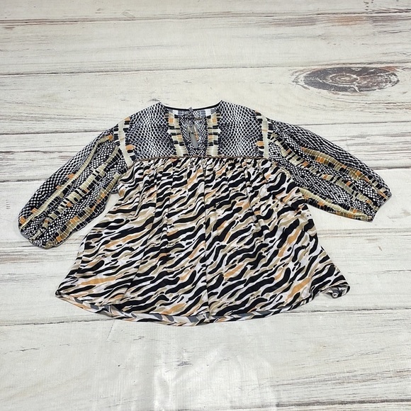 Anthropologie x Blank London Peasant Top NWT Long Sleeve Green Orange Size Large - Picture 14 of 17